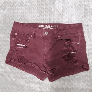 American Eagle burgundy distressed shorts